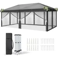 FCH Faltpavillon Partyzelt Pop Up Pavillon 3x6m, mit 6 Netzvorhängen, UV-Schutz ,höhenverstellbarer Gartenpavillon, mit Tragetasche,Grau