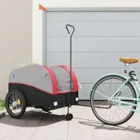 vidaXL Möbel Fahrradanhänger Schwarz und Rot 45 kg Eisen - Fahrradanhänger &48692