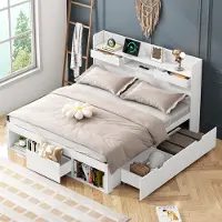 Sweiko Doppelbett, 140x200cm, Mit USB-port & Schubladen & Stauschrank, Kinderbett, Jugendbett, Multifunktionales Bett, Großer Stauraum, ohne Matratze, weiß