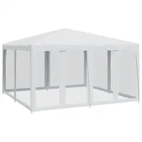 Syfax Partyzelt mit 8 Mesh-Seitenteilen Weiß 4x4 m HDPE