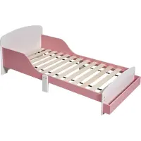 Relaxdays Kinderbett, 70x140 cm, Kleinkindbett mit Rausfallschutz, Lattenrost, Ablage, Kinderzimmer Bett, MDF, rosa/weiß