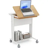 Costway Schreibtisch, mobiler Computertisch mit Rollen, neigbarer Tischplatte, verstecktem Fach, Ablageregale & Lochwänden, PC-Tisch, 60x50x75 cm