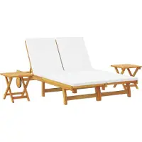 Syfax Sonnenliege mit Kissen Cremeweiß Massivholz Akazie