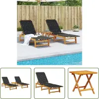 The Living Store Sonnenliegen 2 Stk. mit Tisch Schwarz Massivholz Akazie