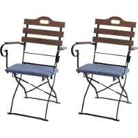Mendler 2er-Set Biergartenstuhl HWC-J40, Klappstuhl Gartenstuhl, Gastronomie-Qualität Akazie hellbraun, Polster blau