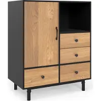 Costway Sideboard modern, Buffet Aufbewahrungsschrank mit Metallbeinen, 4 Schubladen & offenem Fach, Kommode Seitenschrank 80x45,5x97,5 cm (Schwarz)