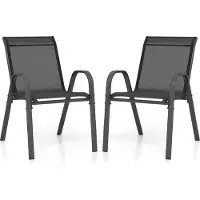 Costway 2er Set Gartenstühle stapelbar, Balkonstühle Terrassenstühle Stapelstühle mit Armlehnen bis 150 kg belastbar, 56x70x84cm Schwarz