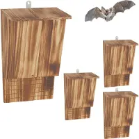 Relaxdays Fledermauskasten, 4 Unterschlüpfe für Fledermäuse, HBT: 34 x 22,5 x 12,5 cm, geflammt, Fledermaushotel, natur