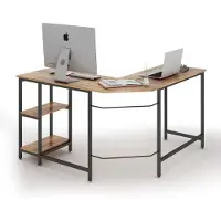 Costway L-foermiger Computertisch, Schreibtisch mit mit Regalen, Arbeitstisch aus Holz, Buerotisch, PC-Tisch, Laptoptisch, Ecktisch
