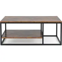 Costway 2-stöckiger Industrieller Couchtisch, 105 cm Rechteckiger Couchtisch mit Ablagefläche und Metallrahmen, Holz-Akzenttisch Rustikales Braun