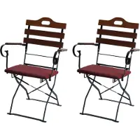 Mendler 2er-Set Biergartenstuhl HWC-J40, Klappstuhl Gartenstuhl, Gastronomie-Qualität Akazie braun, Polster rot
