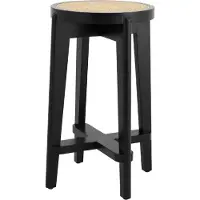 Casa Padrino Luxus Barhocker Schwarz / Naturfarben Ø 44 x H. 67 cm - Runder Massivholz Barstuhl - Bar Möbel