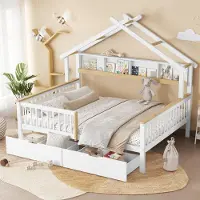 MODFU Kinderbett Holzbett 140x200cm mit Fallschutz,Bettgestell mit matratze und Jugendbett mit Einzigartiges,Einzelbett mit Zwei Schubladen