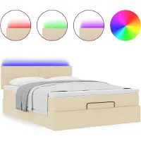 Syfax Ottomane Bett mit Matratze & LEDs Creme 140x190 cm Stoff