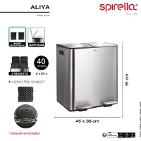 Spirella Mülleimer Mülltrennsystem Mülltrennung mit Deckel 40 L (2x20 Liter) mit Inneneimer große Abfallbehälter Abfalleimer Treteimer Edelstahl Grau