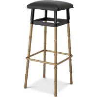 Casa Padrino Luxus Barhocker Schwarz / Vintage Messing 34,5 x 33 x H. 80,5 cm - Gepolsterter Barstuhl mit Echtleder - Bar Möbel - Leder Möbel - Luxus Möbel - Luxus Qualität