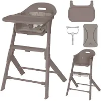 Lionelo Beny Baby Hochstuhl mit 3-Punkt-Gurt, verstellbarem Tablett & Fußstütze, platzsparend, 6–36 Monate bis 15 kg - Beige Taupe