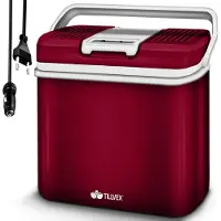 Tillvex Kühlbox elektrisch 24L Rot | Mini-Kühlschrank 230 V und 12 V für KFZ Auto Camping | kühlt & wärmt | ECO-Modus