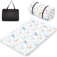 Costway Japanische Futon Matratze, Tatami-Matte, Bodenmatratze, Klappmatratze mit waschbarem Bezug & Tragetasche, Schlafmatte 140 x 200cm Bunte Ponys