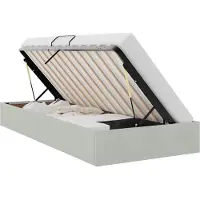 Syfax Ottoman Bettgestell mit Speicher Hellgrau 100 x 200 cm Samt