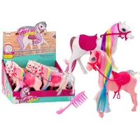 Leantoys Lean Toys Figurka Ko? Z Kolorow? Grzyw? Ró?owe Siod?o Szczotka Farma Bia?y Ró?owy