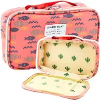 Leantoys Federmäppchen für die Schule, geräumig, zusätzliche Tasche, Fisch, Rosa, 21,5 cm