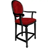 Casa Padrino Barock Barstuhl mit Armlehnen Bordeauxrot / Schwarz - Handgefertigter Antik Stil Barhocker - Barock Barmöbel