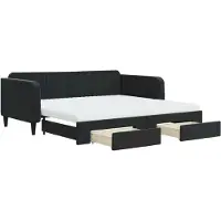 Syfax Tagesbett Ausziehbar mit Schubladen Schwarz 100x200 cm Samt