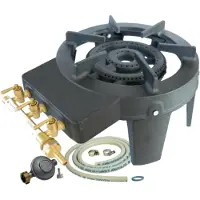 Meva Gasherd für Catering aus echtem Gusseisen, 9,8 kW, 4 Füße, 3 Hähne + Gasschlauch und Druckminderer