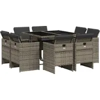 vidaXL 9-tlg. Garten-Essgruppe mit Kissen Grau Poly Rattan