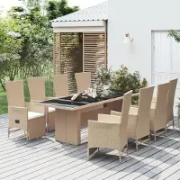 vidaXL CLORIS 9-tlg. Garten-Essgruppe mit Kissen Beige Poly Rattan, 129,2 kg
