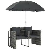 vidaXL "im Sonderangebot"Liegestuhl HOMMIE - Gartenliege - Outdoor-Lounge-Bett - mit Sonnenschirm Grau Poly Rattan - 130x58x77 cm DEMöbel 6882132
