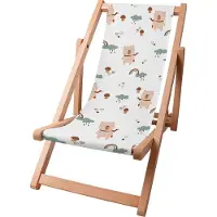 Dreamroots Kinder Liegestuhl klappbar Holz, bis zu 130 kg, Sonnenliege klappbar mit 3-stufiger Neigungsregulierung der Rückenlehne, Bear and Mushrooms