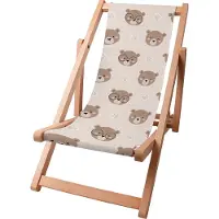 Dreamroots Kinder Liegestuhl klappbar Holz bis zu 130 kg, Sonnenliege klappbar mit 3-stufiger Neigungsregulierung der Rückenlehne, Cute Bear