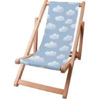 Dreamroots Kinder Liegestuhl klappbar Holz,bis zu 130 kg, Sonnenliege klappbar mit 3-stufiger Neigungsregulierung der Rückenlehne, Blue Clouds