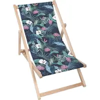 Dreamroots Liegestuhl klappbar Holz, bis zu 130 kg, Sonnenliege klappbar mit 3-stufiger Neigungsregulierung der Rückenlehne, Blue Dark Garden