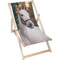 Dreamroots Liegestuhl klappbar Holz, Buchenholz bis zu 130 kg, Sonnenliege klappbar mit 3-stufiger Neigungsregulierung der Rückenlehne, White Horse