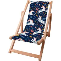 Dreamroots Kinder Liegestuhl klappbar Holz bis zu 130 kg, Sonnenliege klappbar mit 3-stufiger Neigungsregulierung der Rückenlehne, Fairy Unicorns
