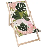 Dreamroots Liegestuhl klappbar Holz,bis zu 130 kg, Sonnenliege klappbar mit 3-stufiger Neigungsregulierung der Rückenlehne, Tropical Collage Floral