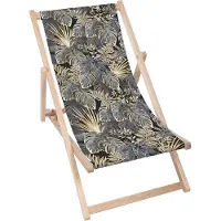 Dreamroots klappbar Holz, bis zu 130 kg, Sonnenliege klappbar mit 3-stufiger Neigungsregulierung der Rückenlehne, Dark Tropical Plants