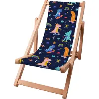 Dreamroots Kinder Liegestuhl klappbar Holz bis zu 130 kg, Sonnenliege klappbar mit 3-stufiger Neigungsregulierung der Rückenlehne, Skater Dinosaurs