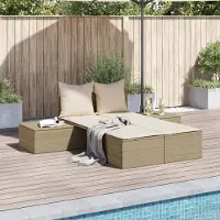 vidaXL Design Doppel-Sonnenliege mit Auflagen Beige Poly Rattan, Gartenliegen 2024 Neu