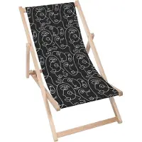 Dreamroots Liegestuhl klappbar Holz, Buchenholz bis zu 130kg,Sonnenliege klappbar mit 3-stufiger Neigungsregulierung der Rückenlehne,AbstractFaceBlack