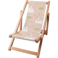 Dreamroots Kinder Liegestuhl klappbar Holz, bis zu 130 kg, Sonnenliege klappbar mit 3-stufiger Neigungsregulierung der Rückenlehne, Elegant Swans