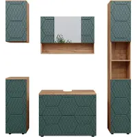 Vicco Badmöbel-Set Irma Grün/Goldkraft Eiche 5 Teile, Model 47203