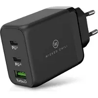 Wicked Chili 65W GaN Ladegerät für Apple MacBook Pro, Air, iPad, iPhone 15, 14, 13, 12, Watch Ultra, Samsung, Pixel - Schnelladegerät QC PD PPS, Fast Charge Netzteil (2x Typ-C PD / 1x USB-A)
