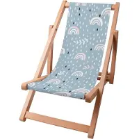 Dreamroots Kinder Liegestuhl klappbar Holz, bis 130 kg, Sonnenliege klappbar mit 3-stufiger Neigungsregulierung der Rückenlehne,Rainbow and Raindrop