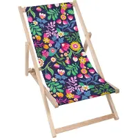 Dreamroots Liegestuhl klappbar Holz, Buchenholz bis zu 130 kg, Sonnenliege klappbar mit 3-stufiger Neigungsregulierung der Rückenlehne, Exotic Floral