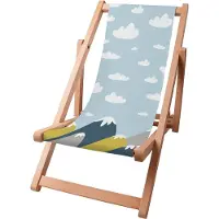 Dreamroots Kinder Liegestuhl klappbar Holz bis zu 130 kg, Sonnenliege klappbar mit 3-stufiger Neigungsregulierung der Rückenlehne,Clouds and Mountain
