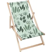 Dreamroots Liegestuhl klappbar Holz, bis zu 130 kg, Sonnenliege klappbar mit 3-stufiger Neigungsregulierung der Rückenlehne, Tropical Green Leaves